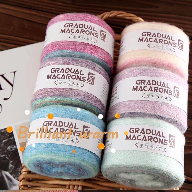 100g/roll Macaron Rainbow Section Dyed Yarn Mohair Blend Hand Woven Crochet Baby Sweater Outer Scarf Cake Thread Soft Fluffy