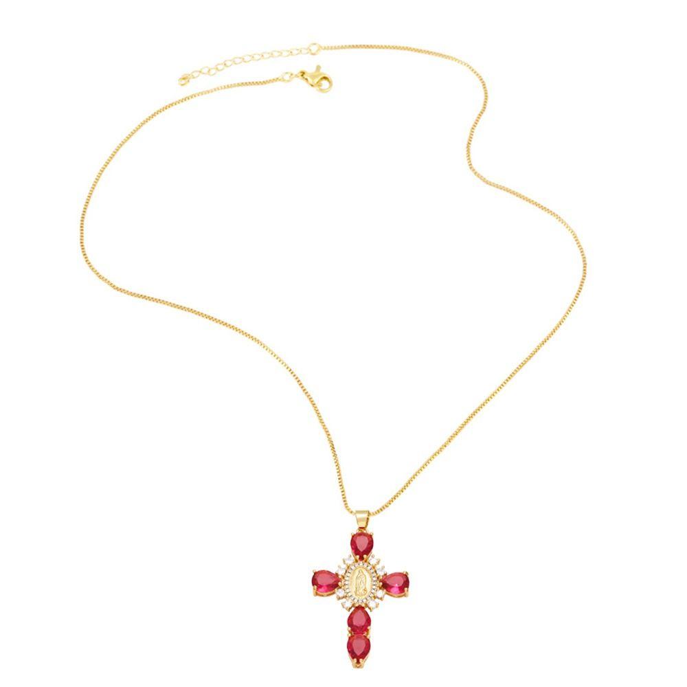 Gilded Zircon Cross Necklace Retro European Style Crucifix Pendant Chain  Christian