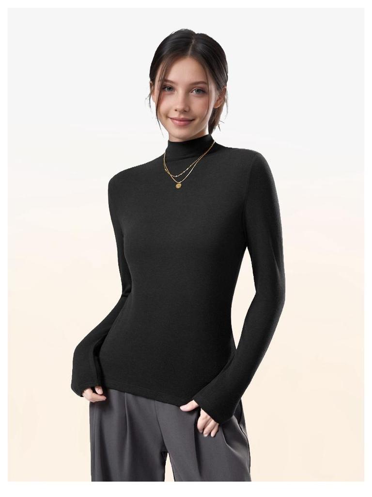 Women's High Neck Wool Long Sleeve Base Layer Top for Fall/Winter