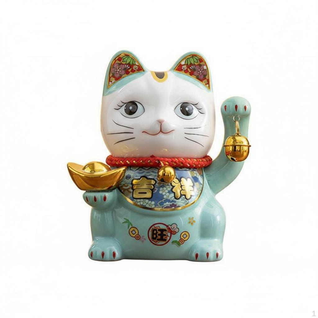 Ceramic Lucky Cat Statue Twofold Function Piggy Bank Feng Shui Decor Welcoming Money