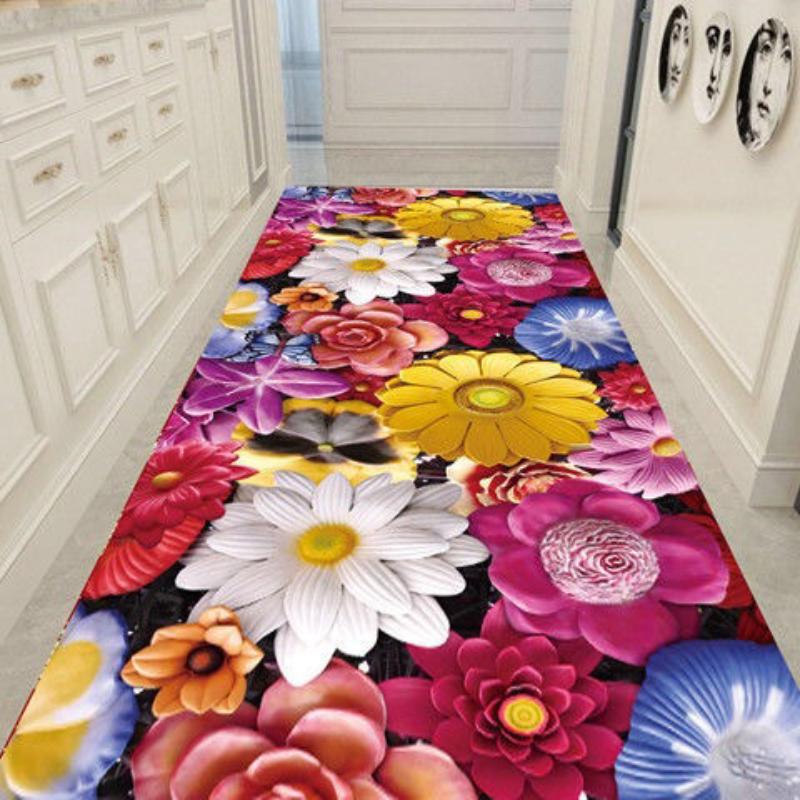 Modern Design Hallway Aisle Carpet Red Rose Long Runner Hotel Entrance Hallway Corridor Stair Non Slip Mat Bedroom Bedside Rugs