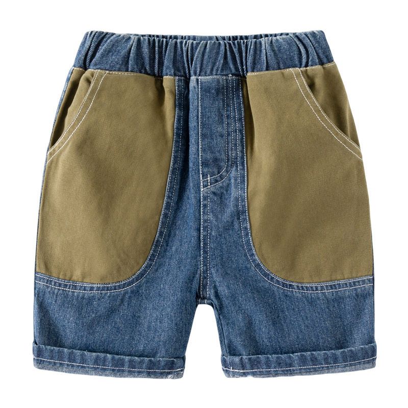 Boys  Denim Shorts, Children s Summer Low-Rise Fashion Shorts, Boys  Casual Patchwork Mid-Length Pants Blue Denim Patchwork 120