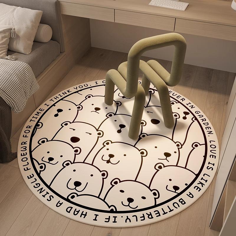 Cartoon Bear Pattern Round Carpet Minimal Cute Non-Slip Rug Daily Home Decoration Floor Mat for Living Room Bedroom Balcony