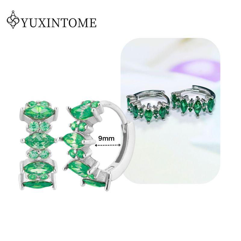 Turquoise 925 Silver Ear Needle Green Zircon vintage emerald Heart/Flower Pendant Hoop Earrings Fashion party Jewelry