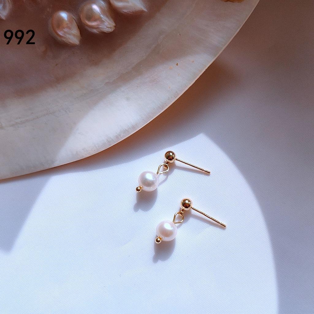 Bright Eyes 925 Silver 14K Real Gold Natural Freshwater Pearl Earrings, Stud Earrings Creative Earrings