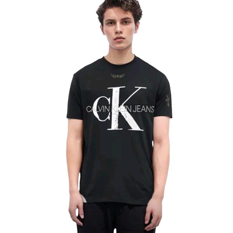 Calvin Klein Customizable  Minimalist Series Rhinestone Cross Letter Pattern Round Neck Loose Hoodie Short Sleeve T-Shirt 35H6422401(TEAM702-B15)