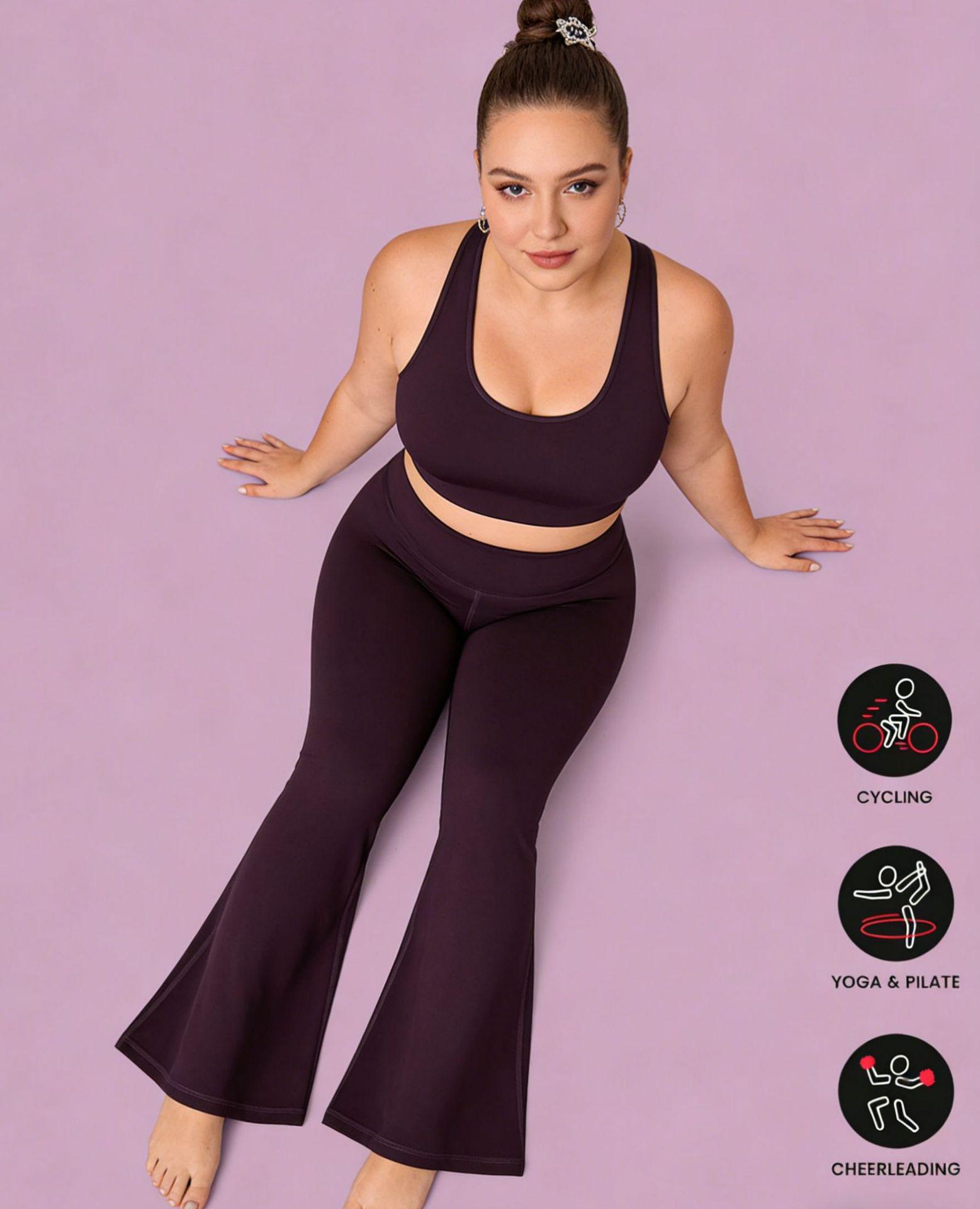

Plus Size Spring-Summer High Waist Yoga Wide Leg Pants - European American Style XXL темно-фіолетовий колір