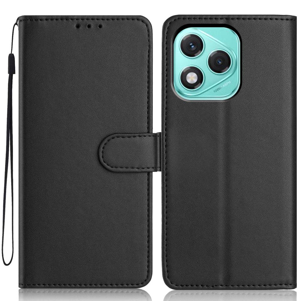 For Honor 400 Lite 5G Wallet Case with Strap/Multiple Card Slots Solid Color Leather Stand Phone Cover