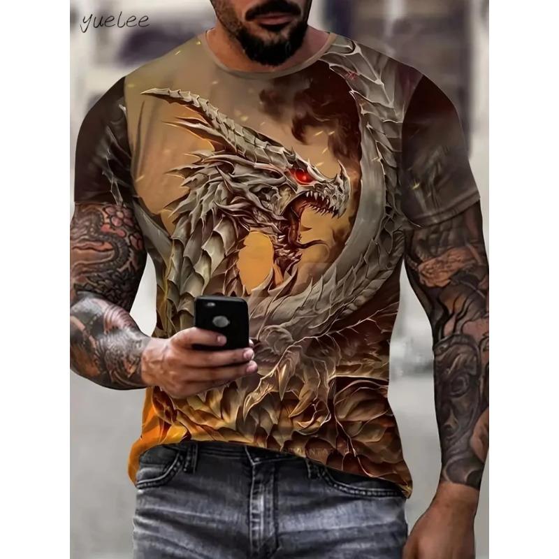

Vintage Dragon Pattern Men s T-Shirts Summer Outdoor Men s Clothing Round Neck Men Short Sleeved Tee Printing Breathable Men Top XS