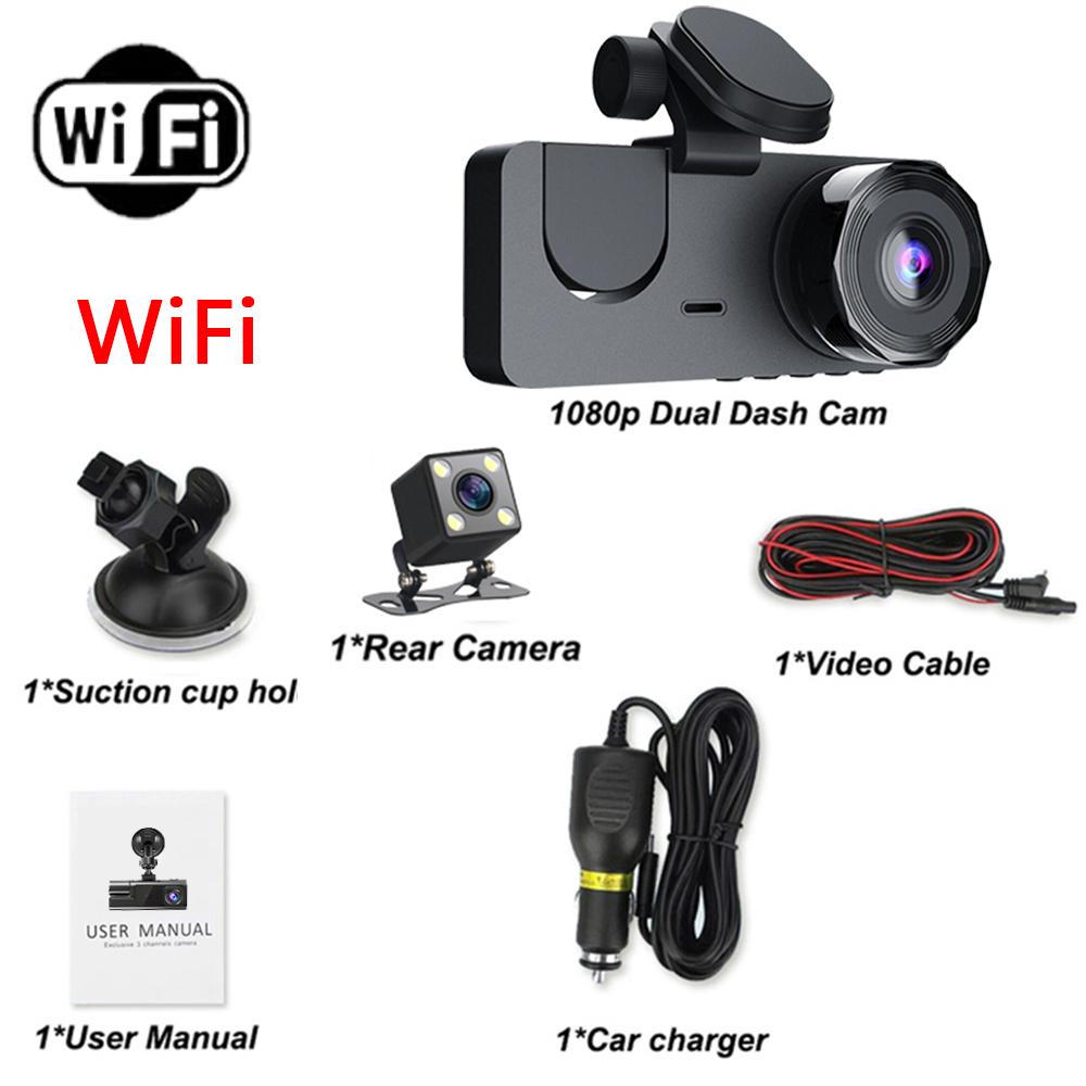 Car DVR 3Channel Dash Cam for Car 1080P Video Recorder WIFI APP Dashcam Front and Rear View Camera Night Vision Car Accessories