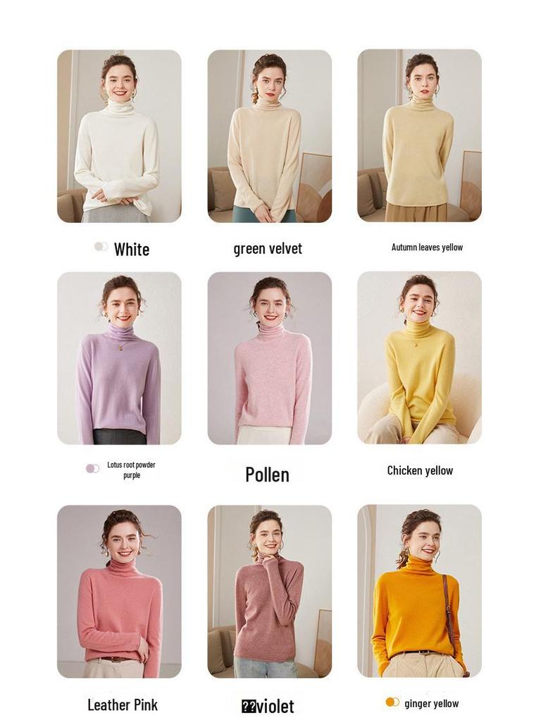 Women’s Cashmere Pile Collar Sweater - High Collar, Knitted, Loose Fit, Slim Inner Layer