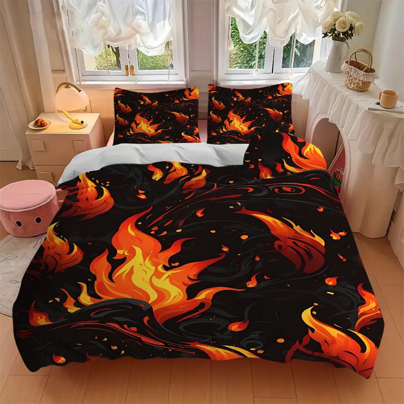3pcs Flame Dragon Bedding Set, Includes 1 Comforter + 2 Pillowcases, Without Pillow Inserts, Soft Comfortable, Lightweight Breathable, Print