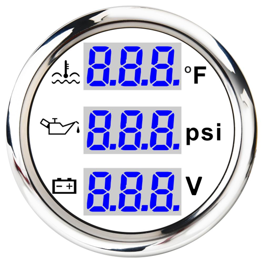 52MM 3 IN 1 Digital Gauge Water Temperature ℃/℉Oil Pressure Bar/PSI Voltmeter For Car Boat 12V/24V With Blue Backlight