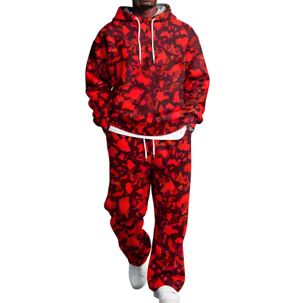 Men's Layer 2 Piece Hoodie and Cargo Pants Set with Elastic Waistband for Casual Wear