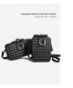 Gothic Style Textured Black Shoulder & Crossbody Bag with Rivets for Women