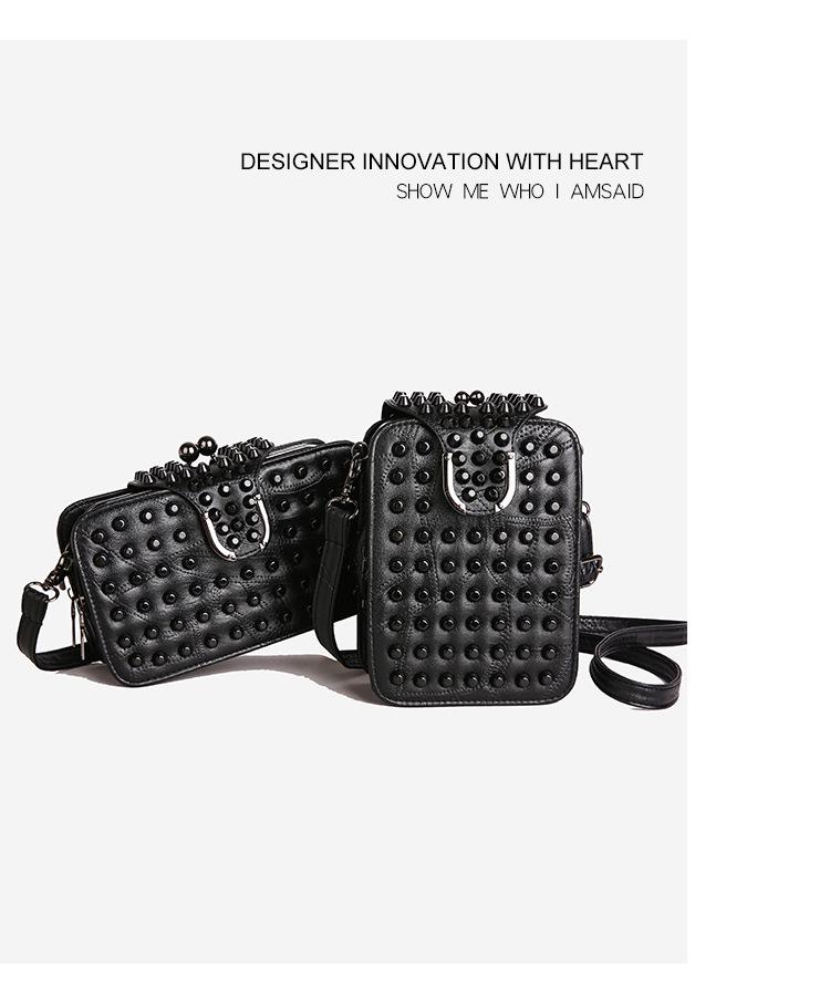 Gothic Style Textured Black Shoulder & Crossbody Bag with Rivets for Women