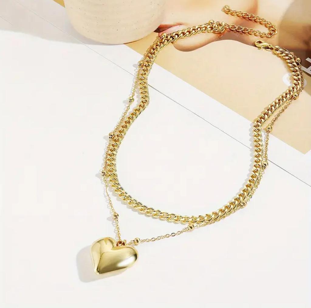 Heart Pendant Necklaces for WomenPunk Layered Chunky Heart Choker NecklaceHip Hop Link Chain Love Y2K Women TrendyJewelry Gifts