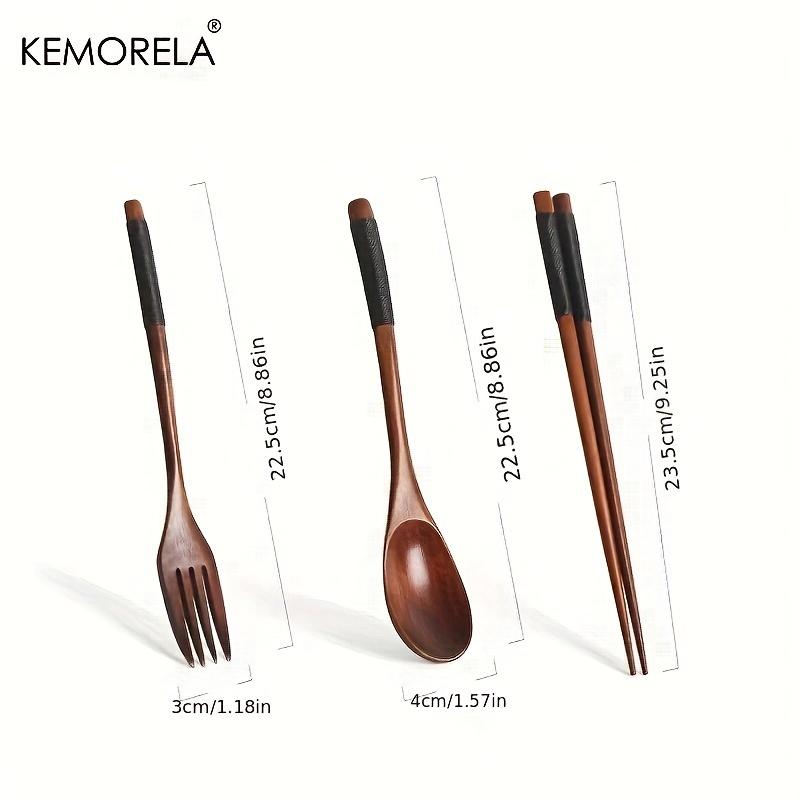 Japanese Wooden Chopsticks Fork Spoon Set Chinese Food Western Food Reusable Family Travel Chopsticks Fork Spoon Three-Piece Set