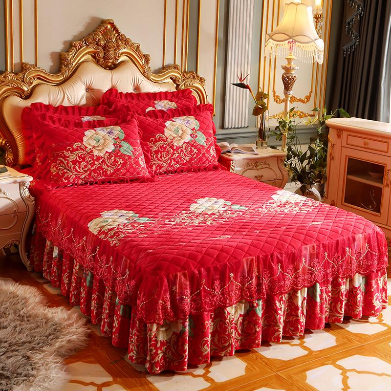 Crystal Plush Thickness Bed Skirt Lace Thermal Home Decor Bedroom 1.5M 1.8M King Size Bed Cover Bedspread No Pillowcase