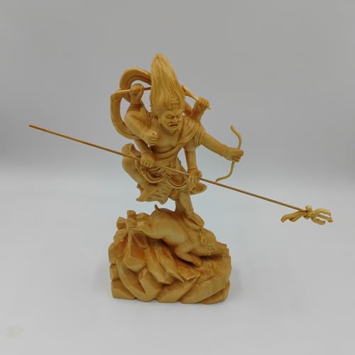 Marishiten Buddha Statue, Premium Cypress Wood Carving, 21cm Tall, Guardian Deity, Buddhist Altar, Buddhist Room, Wood Carving