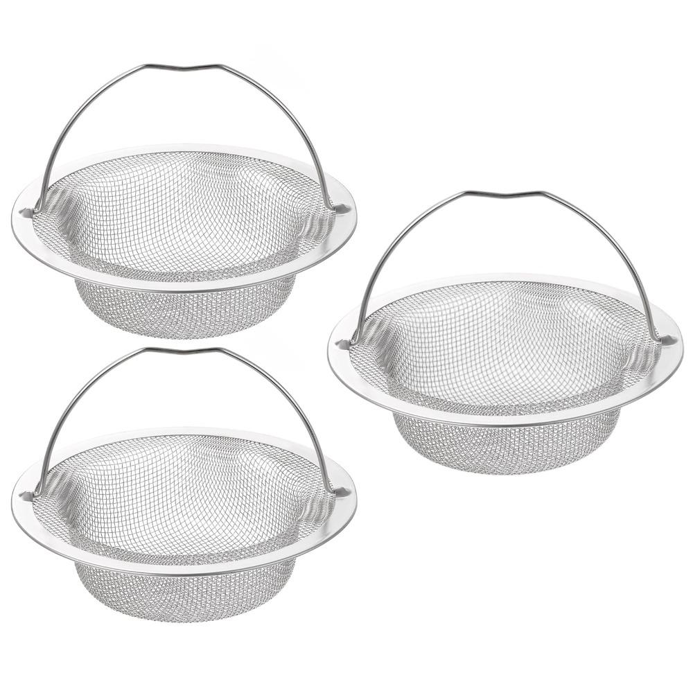 1/2/3-Piece Stainless Steel Sink Strainer With Handle 4.4" Diameter Drain Strainer Rust-Resistant Heavy Duty Sink Stopper