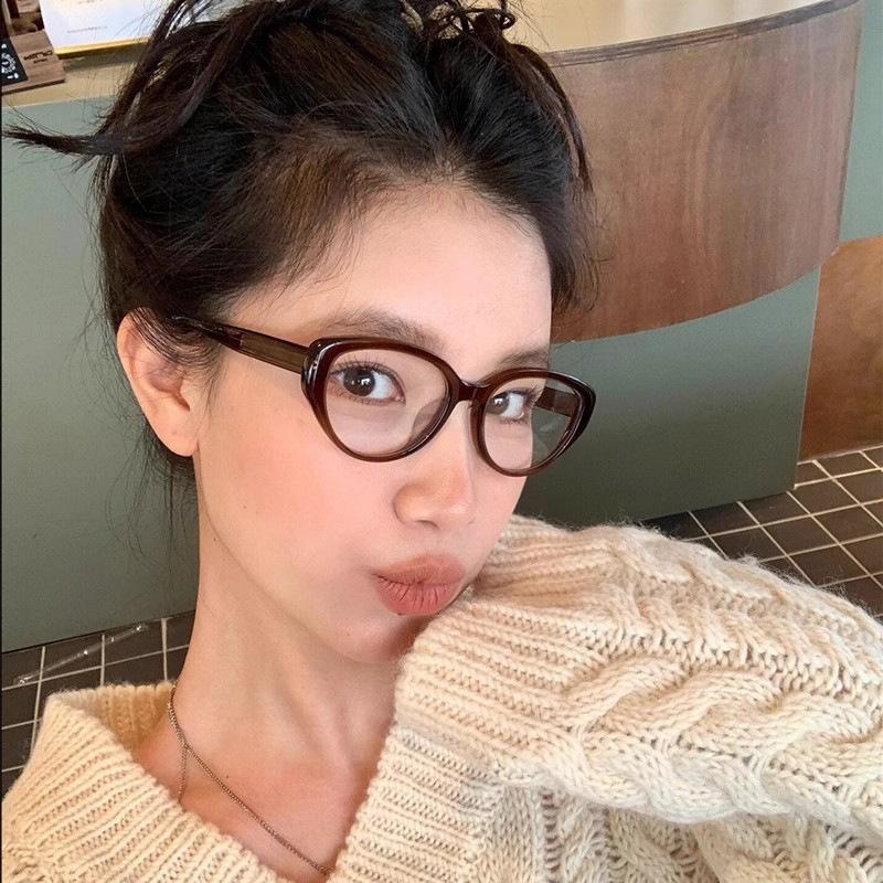 Women Fashion Cat eye frame eye glasses personalized glasses коричневый