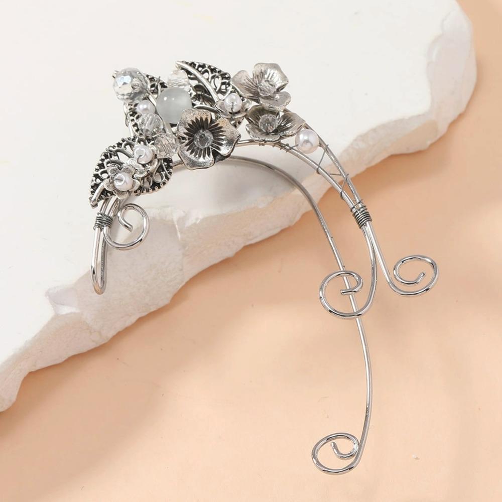 Bellissimo Elegante Ear Cuff da Elfo Fatato Vintage Foglia Fiore Filo di Alluminio Intrecciato Senza Foro Clip-On Orecchini Gioielli Cosplay da Donna