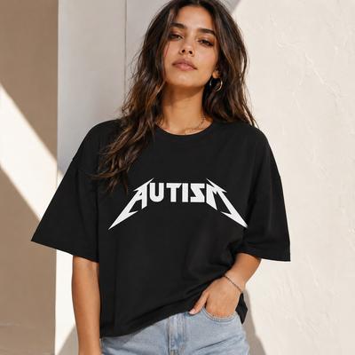 Autismus Metal Rock Fan T-Shirt Unisex Und Unisex Modisches HipHop Kurzarm Oversized T-Shirt Sommer Sport Lässiges T-Shirt Top