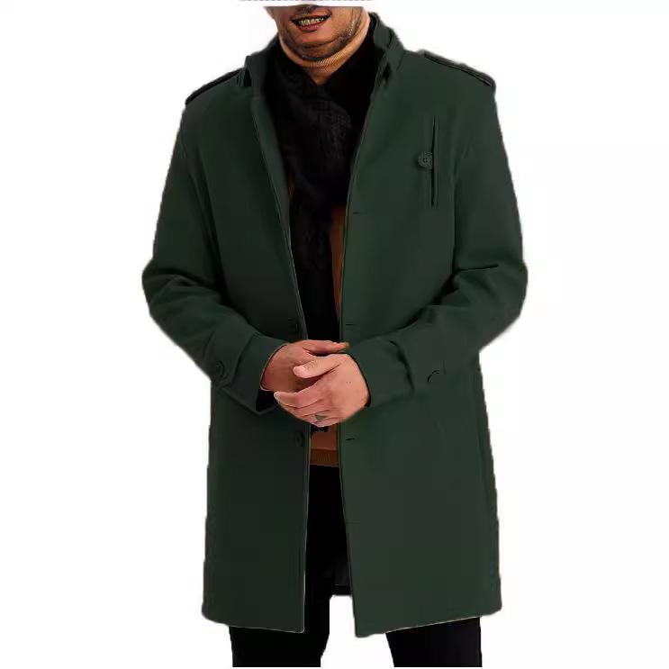 Men's Large Size Woolen Coat Single-breasted Mid-length Coat