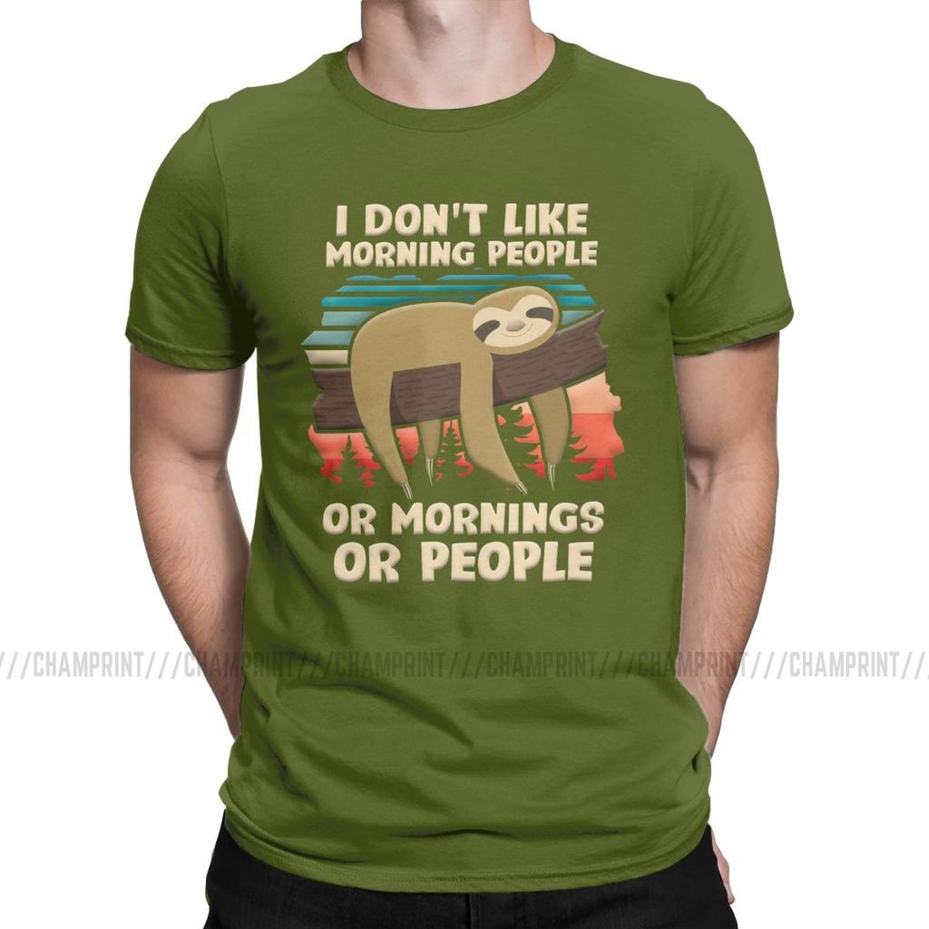 Vintage Funny Sloth I Hate Morning People T-Shirt for Men Crew Neck 100% Cotton T Shirt Short Sleeve Tees 4XL 5XL Clothing