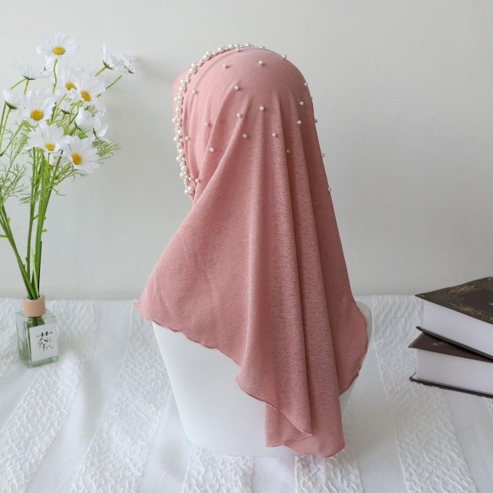 Quick Drying Beads Hijab Pull On Style Head Wraps Simple Hijab Scarf Prayer