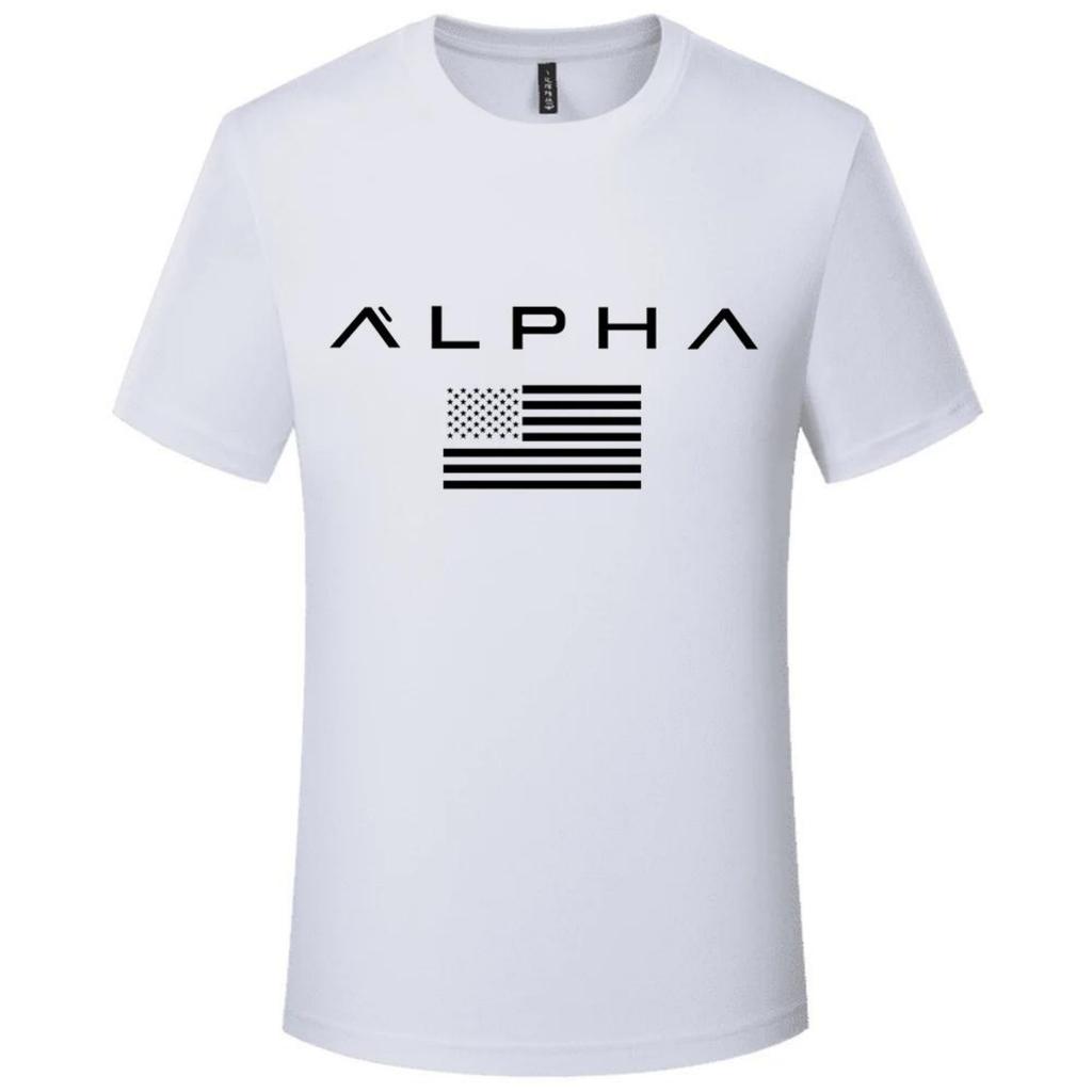 USA ALPHA New Type of Soft Round Neck Casual Short-Sleeved T-shirt Men Hot Drill Base Shirt Men's Jacket