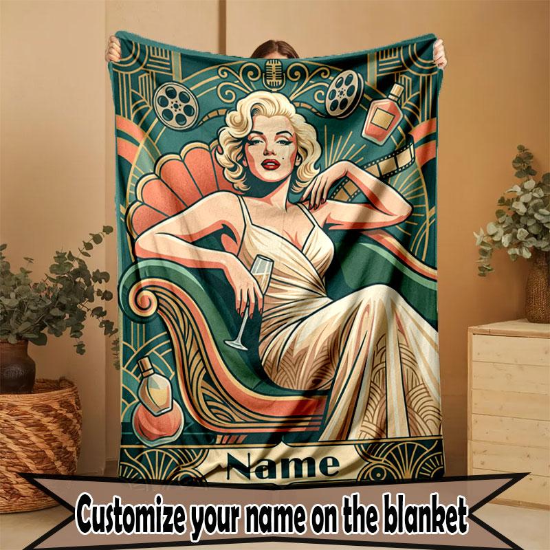 Gepersonaliseerd Dekentje met Naam, Marilyn Monroe Print, Woondecoratie, Slaapkamer, Bank, Kamperen, Sofa, Cadeaus voor Verjaardag Kerst