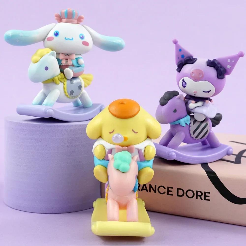 Sanrio Blind Box Characters Childishness Rocking Horse Figurine Melody Kuromi Pochacco Cinnamoroll Action Figure Gift Toys