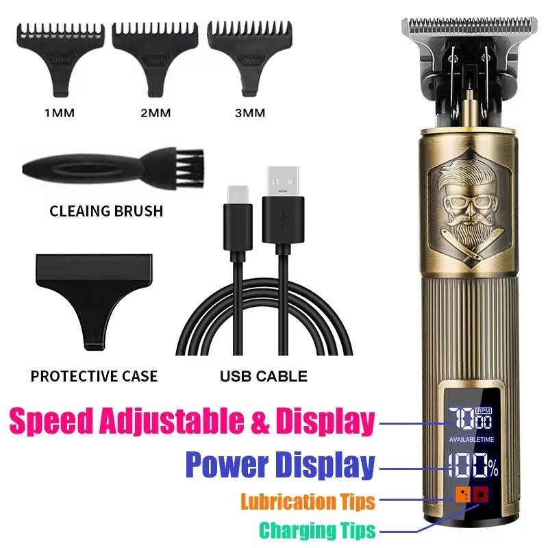 Vintage T9 Barber Clipper Rechargeable Cordless Hair Trimmer Kit For Men Professional Grade With Dragon Engraved Retro Design