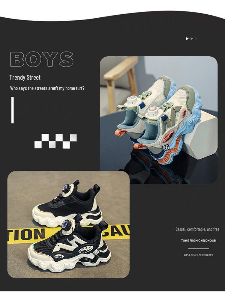 2024 Autumn Boys' Breathable Mesh Knob Buckle Sports Shoes
