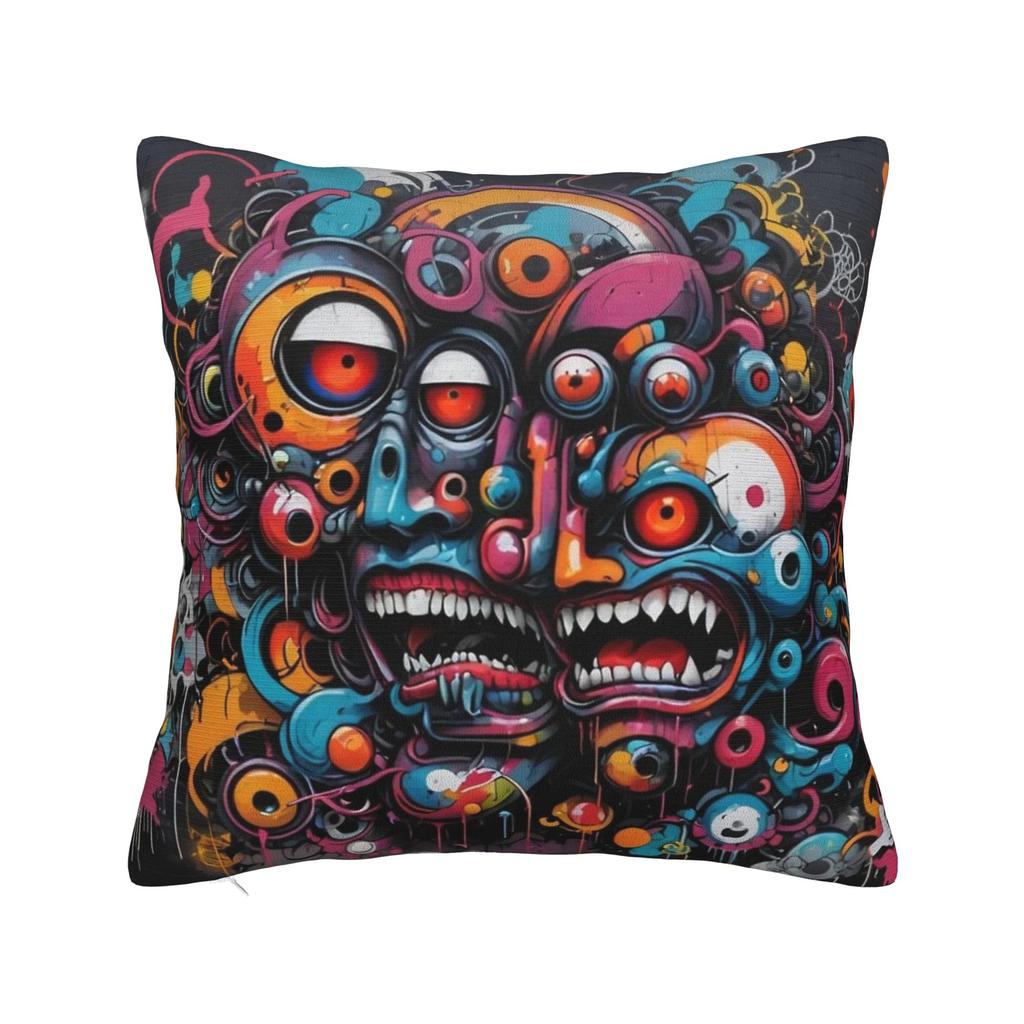 Psychedelic Graffiti Whimsical Smiling Horse Pillow Case Cute Funny Pillow Cover Comfy Pillowcases For Office Car Home Decor