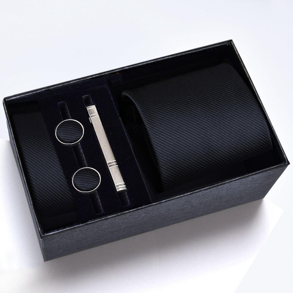Fashion Handkerchief Wide Tie Sets Tie Clip Pocket Squares Cravat Business Classic Cufflinks Clip Box Men