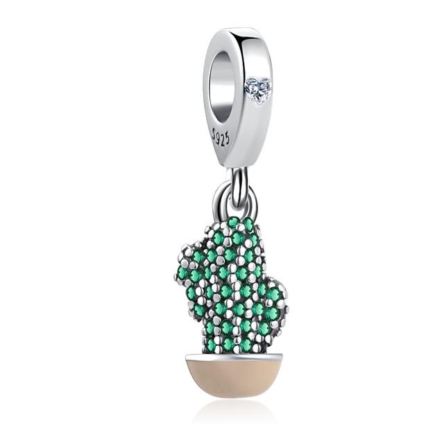 European Green Clover Cactus Shoe Pendant 925 Sterling Silver Beads Fit Fashion Bracelet For Women Jewelry Making