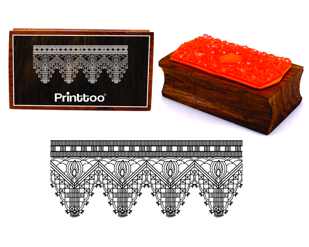 Printtoo Decorative Ornate Lace Border Rectangular Wooden Rubber Stamp