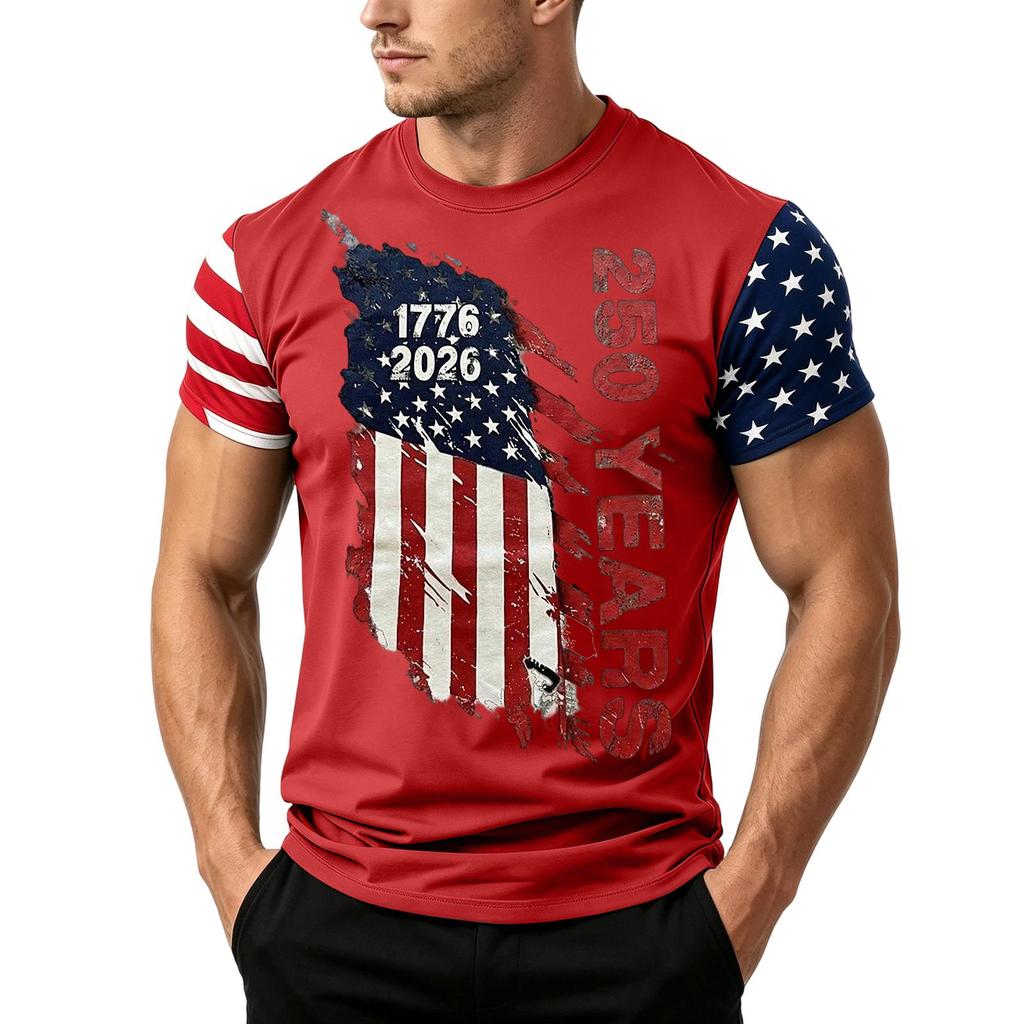 Men's Independence Day Flag Print Short Sleeve T-Shirt, Loose Casual Daily Summer Tops