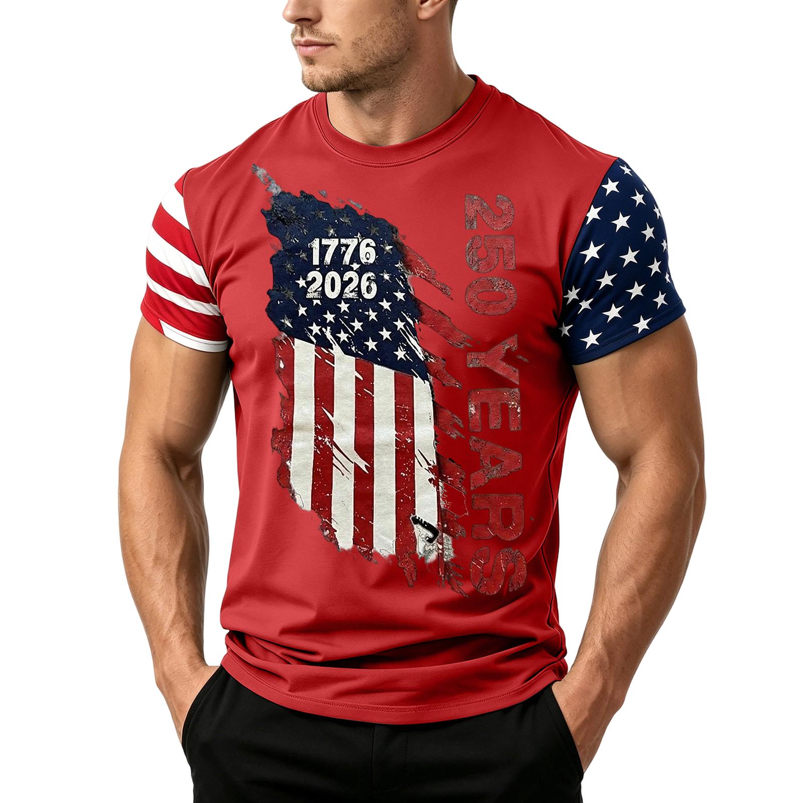 

Men s Independence Day Flag Print Short Sleeve T-Shirt, Loose Casual Daily Summer Tops M красный