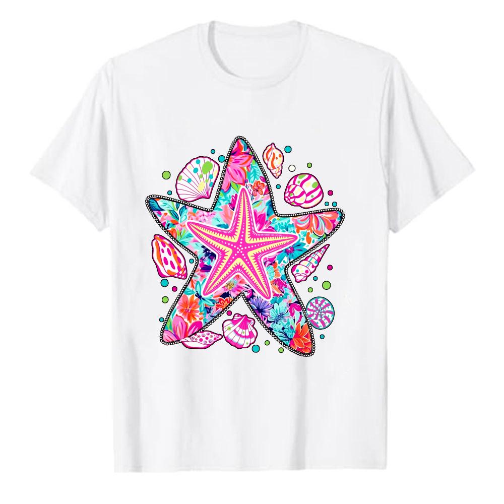 Summer Shirt Unisex Saltwater Seashells Sunshine Graphic Shirts Beach Vacation Tee Cute Coastal Short Sleeve T Shirt Fashion Trend