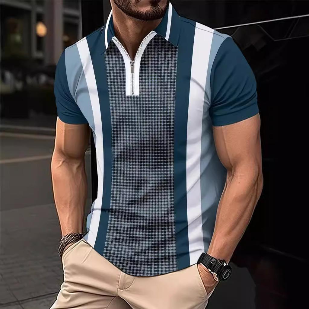 Striped 3D Printed Men'S Rem1 Fashion Casual Lapel Short Sleeve Polo Shirt