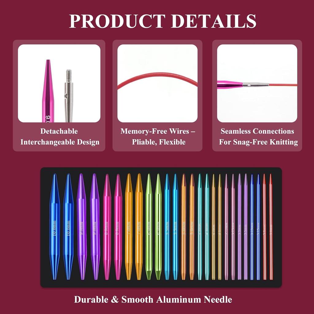 Set AIYUNDI 13 Perechi Ace de Tricotat Circulare Interșanjabile, 3.0mm - 10.0mm, Aluminiu Ușor, Durabil, Perfect pentru Proiecte de Tricotat, Începător