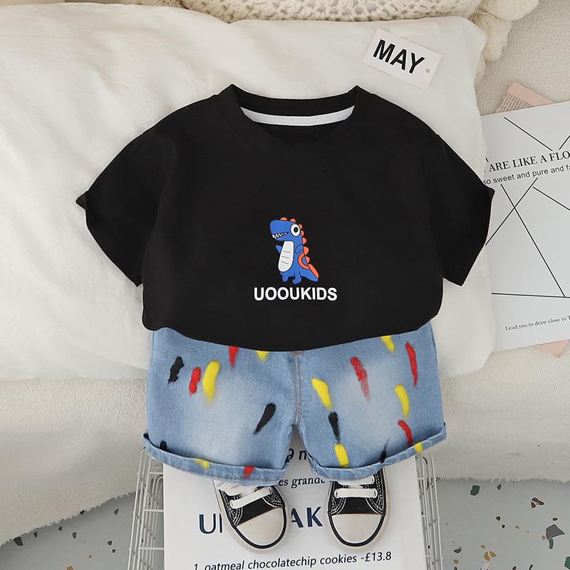 Jungen Sommer Dinosaurier Print Kinder Kurzarm Set Modisches und Vielseitiges Jungen Baby Sommer Zweiteiler
