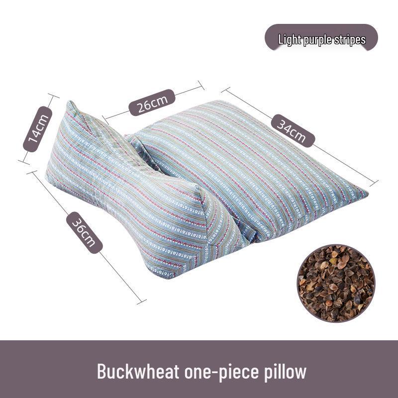 Neck Support Pillow - Rice Grain Pattern, Cotton Fabric, Natural Buckwheat, One-Piece for Family Sleep Aid
