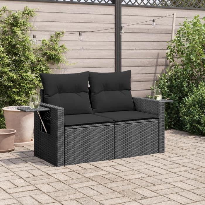 VidaXL Garden Sofa with Cushions 2-Seater, Seat with Backrest, Patio Furniture Backyard Terrace Outdoor, Black 365990