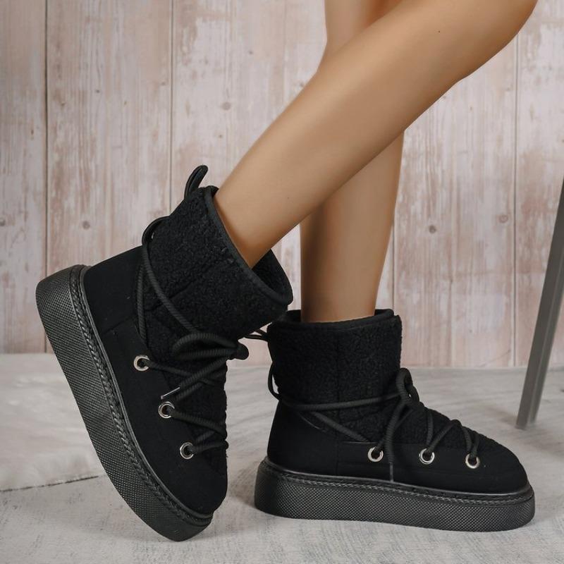 Big Size Thick Bottom Cross Strap Snow Boots 2025 Fall and Winter New Thickened Mid-calf But Not Knee Warm Women's Boots