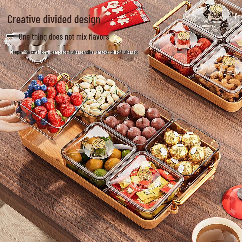 Six-Compartment Dried Fruit Serving Tray with Lid